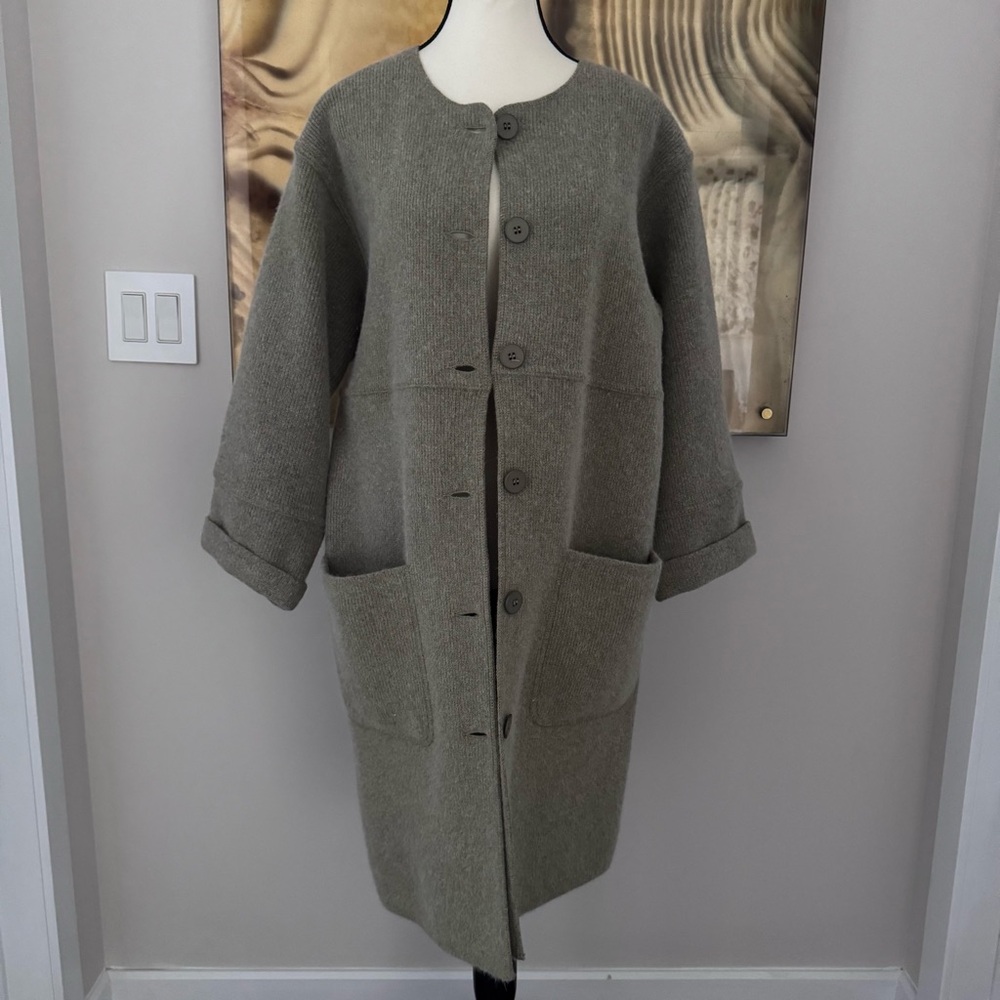 Rodier France Wool Angora Long Cardigan Jacket Green Grey S/M Relaxed Fit - Picture 12 of 12